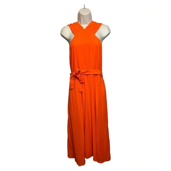 New & OTHER STORIES Orange Sleeveless Cross Front Halter Tie Midi Dress Size 12 - Picture 6 of 13